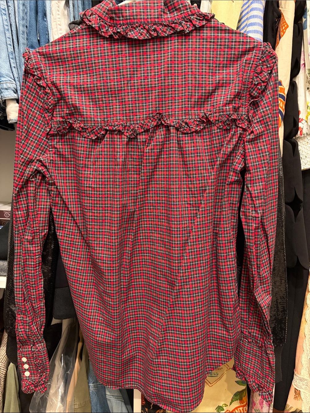 Polo by Ralph Lauren Red and Green Plaid Ruffle-Trim Button-Down Shirt - Picture 7 of 9